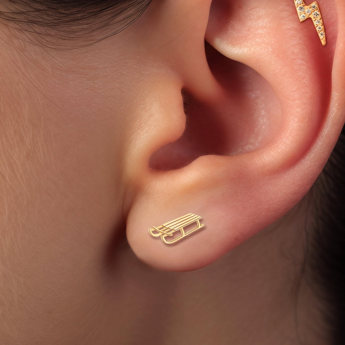 Snow Sled Charm Stud Earrings