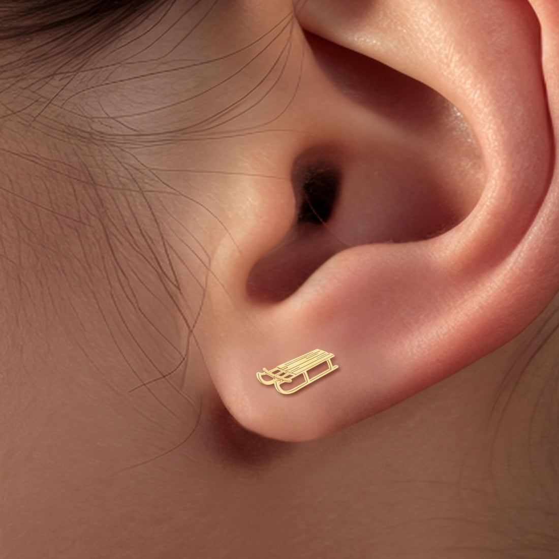 Snow Sled Charm Stud Earrings