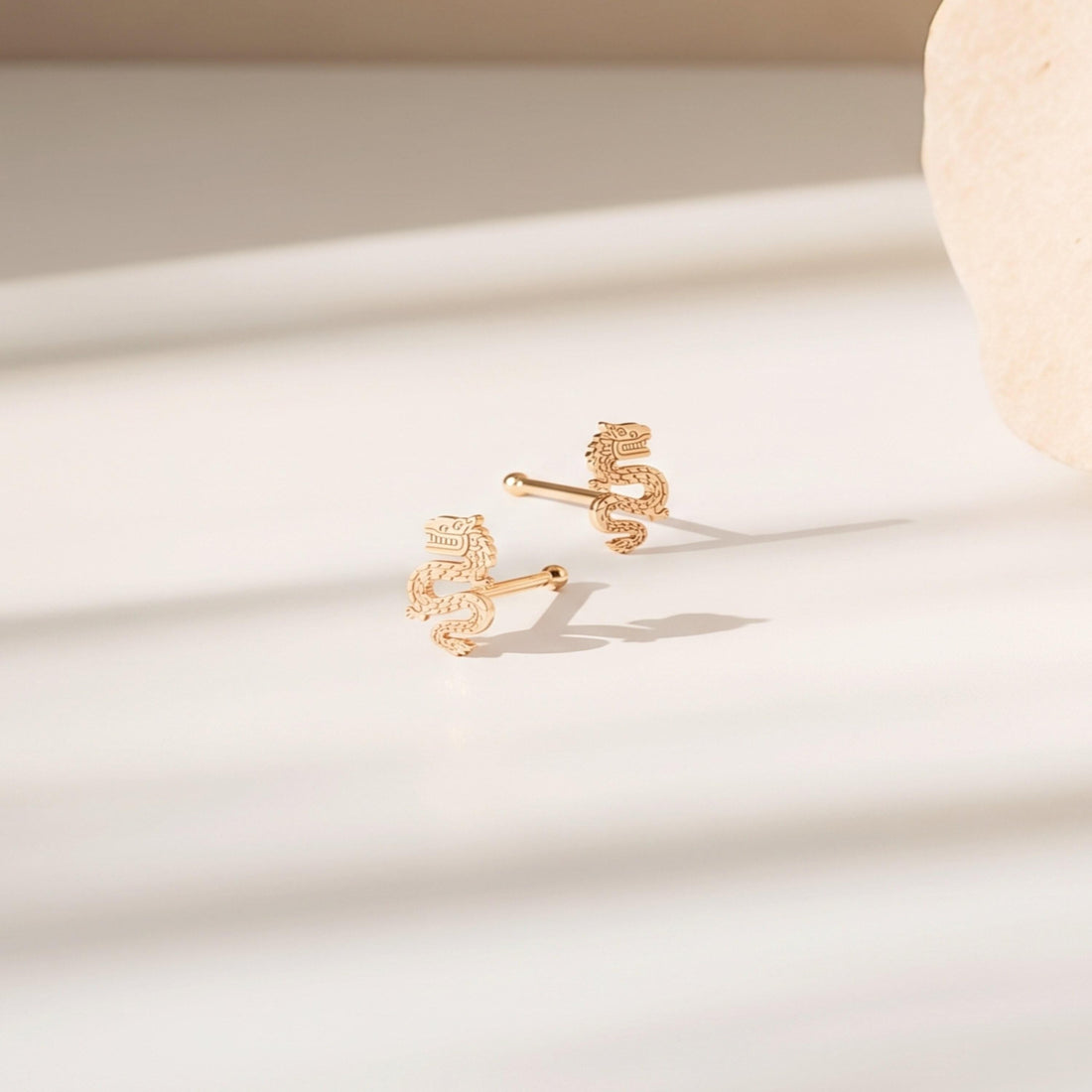 Chinese Dragon Charm Stud Earrings