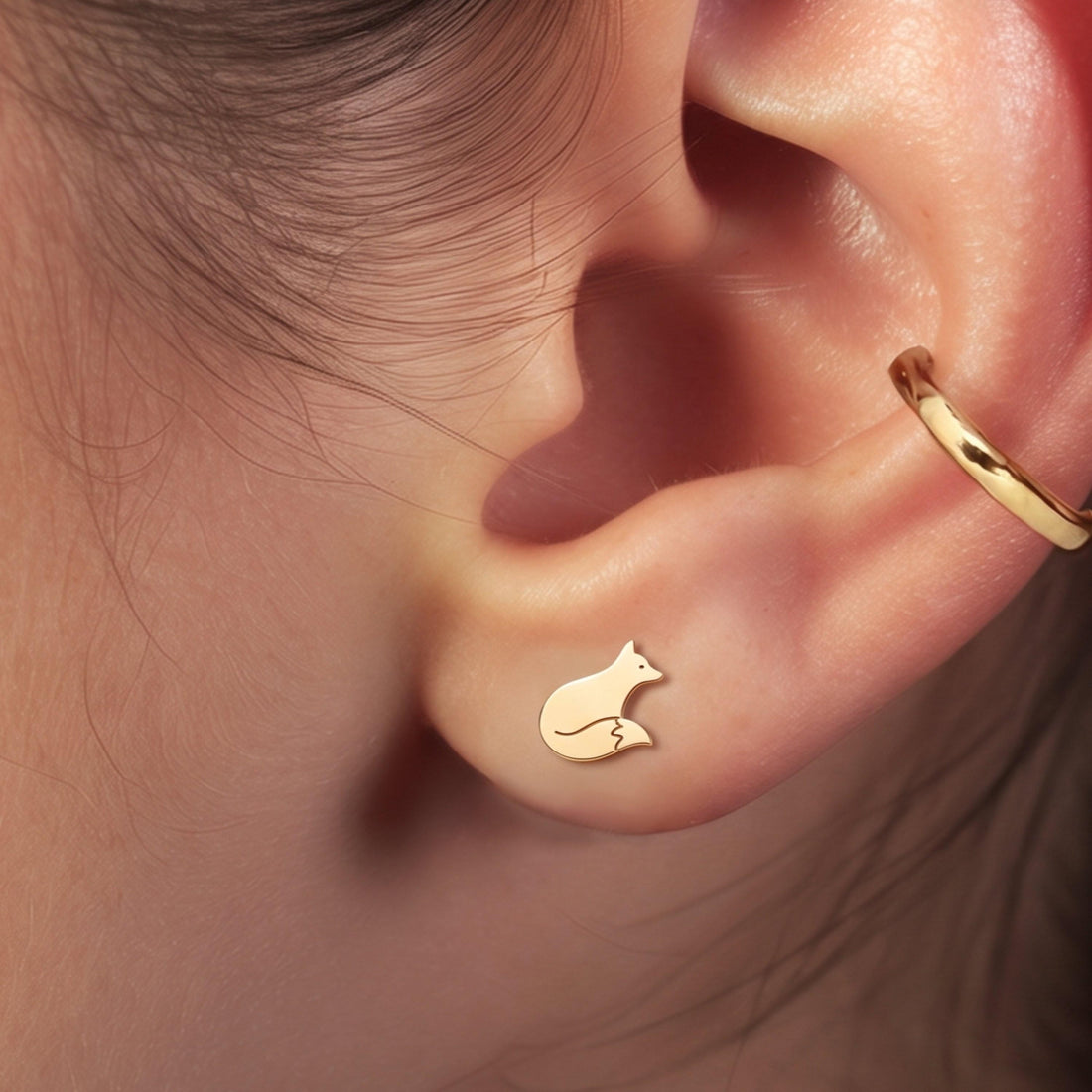 Curled Fox Stud Earrings