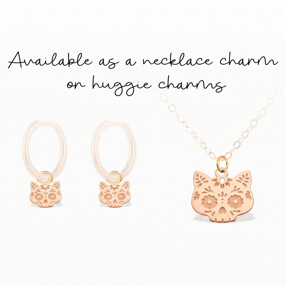 Sugar Skull Cat Necklace Charm