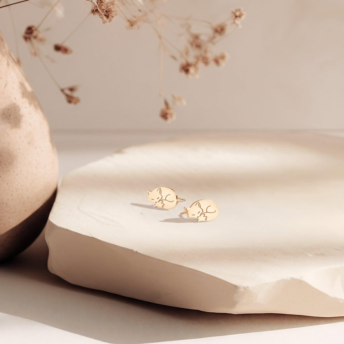 Sleeping Fox Stud Earrings