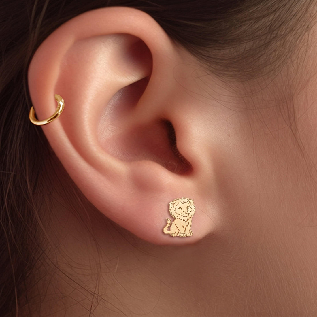 Sitting Lion Cub Stud Earrings