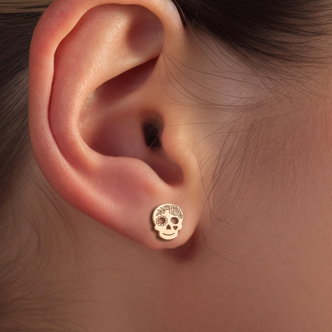 Floral Sugar Skull Stud Earrings