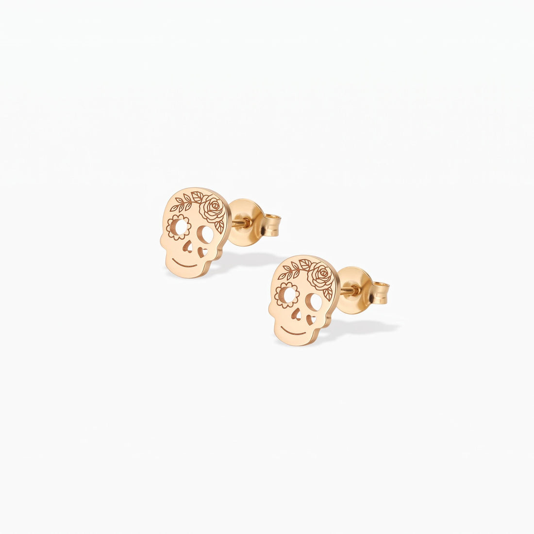 Floral Sugar Skull Stud Earrings
