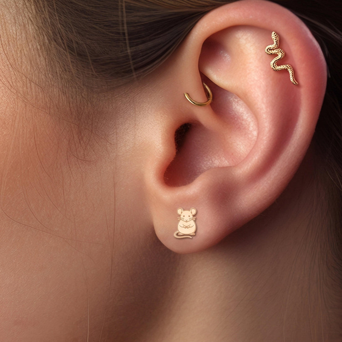 Mouse Charm Stud Earrings