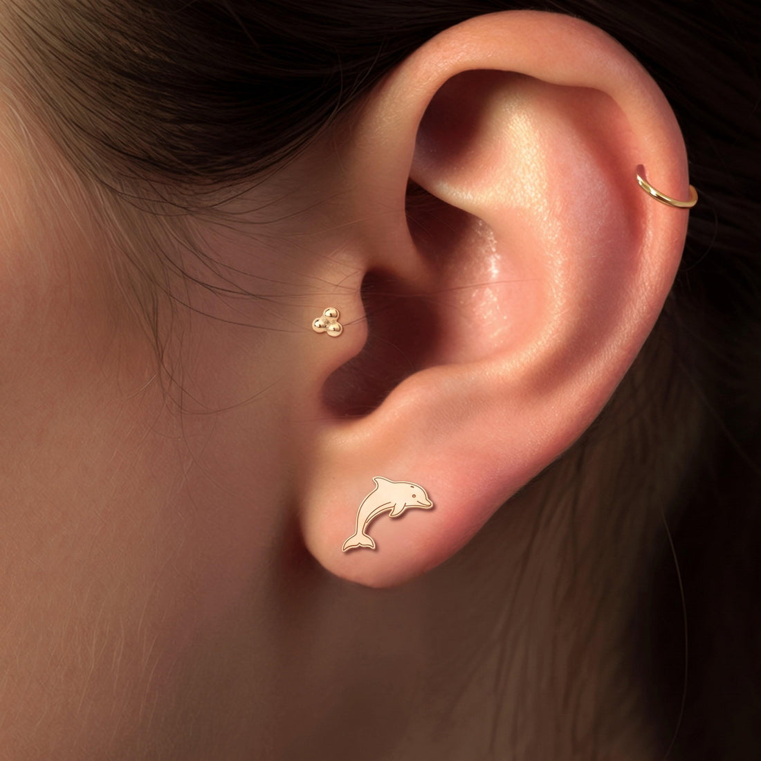 Dolphin Charm Stud Earrings