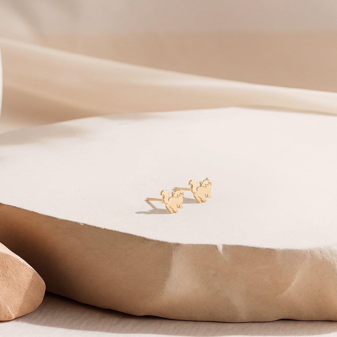 Persian Cat Charm Stud Earrings