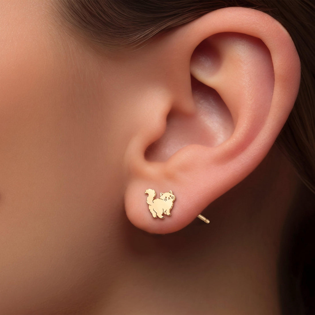 Persian Cat Charm Stud Earrings