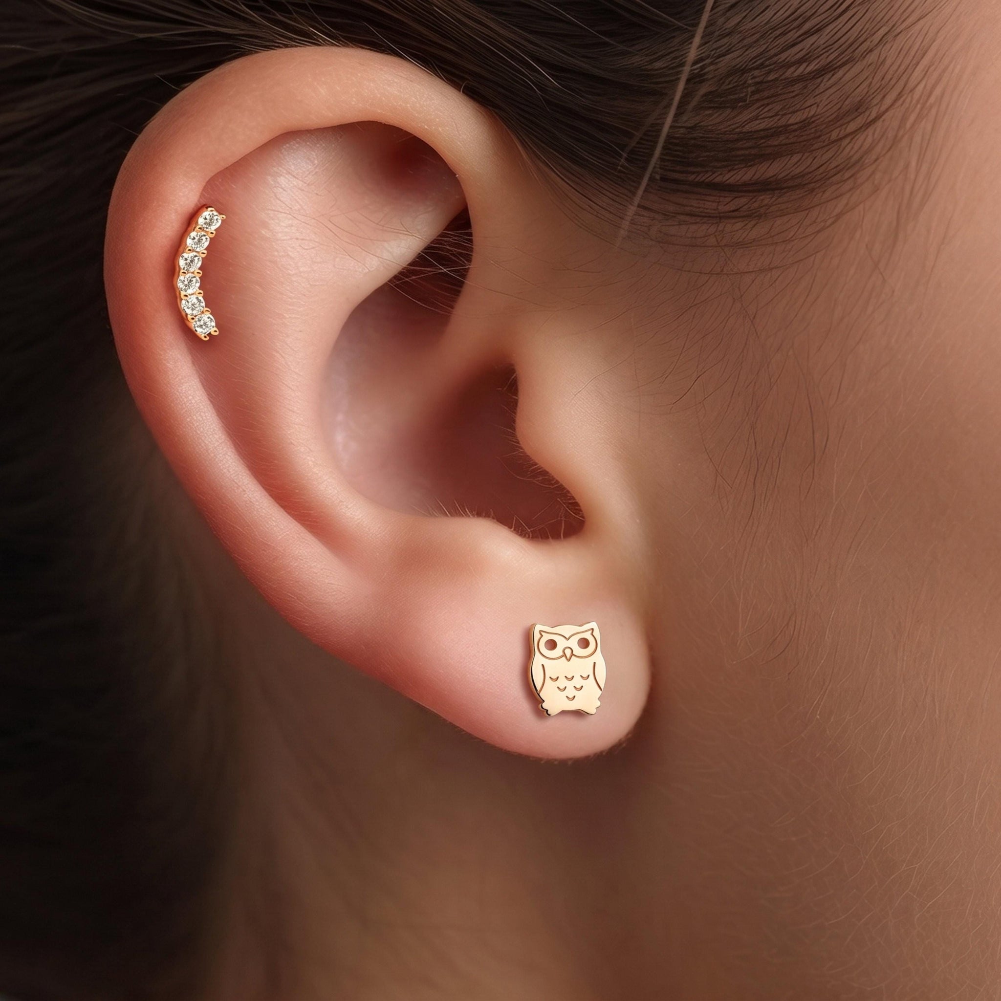 Owl Charm Stud Earrings