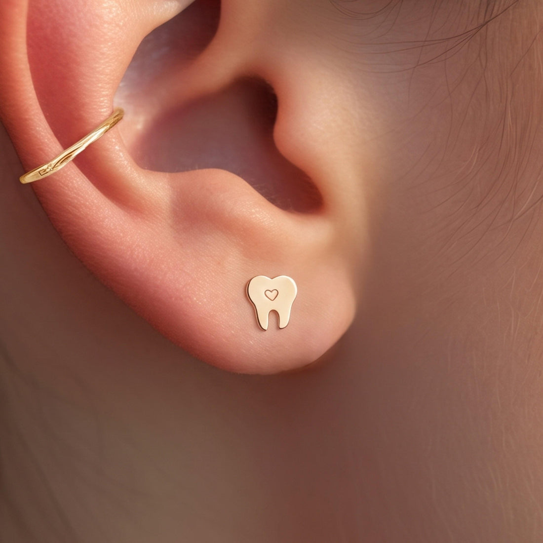 Tooth Heart Charm Stud Earrings