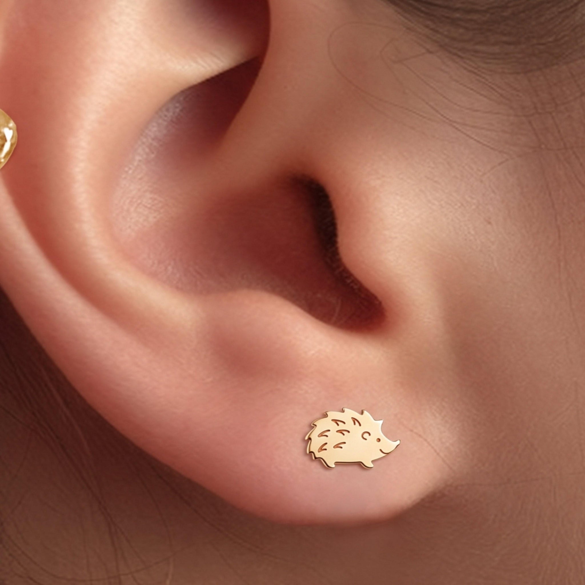 Hedgehog Charm Stud Earrings