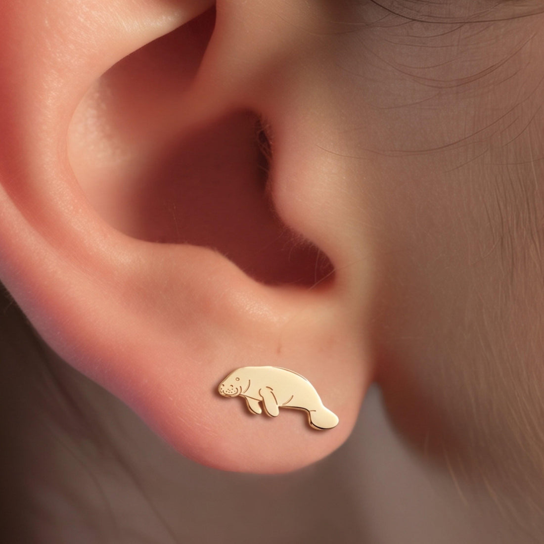Manatee Ocean Charm Stud Earrings