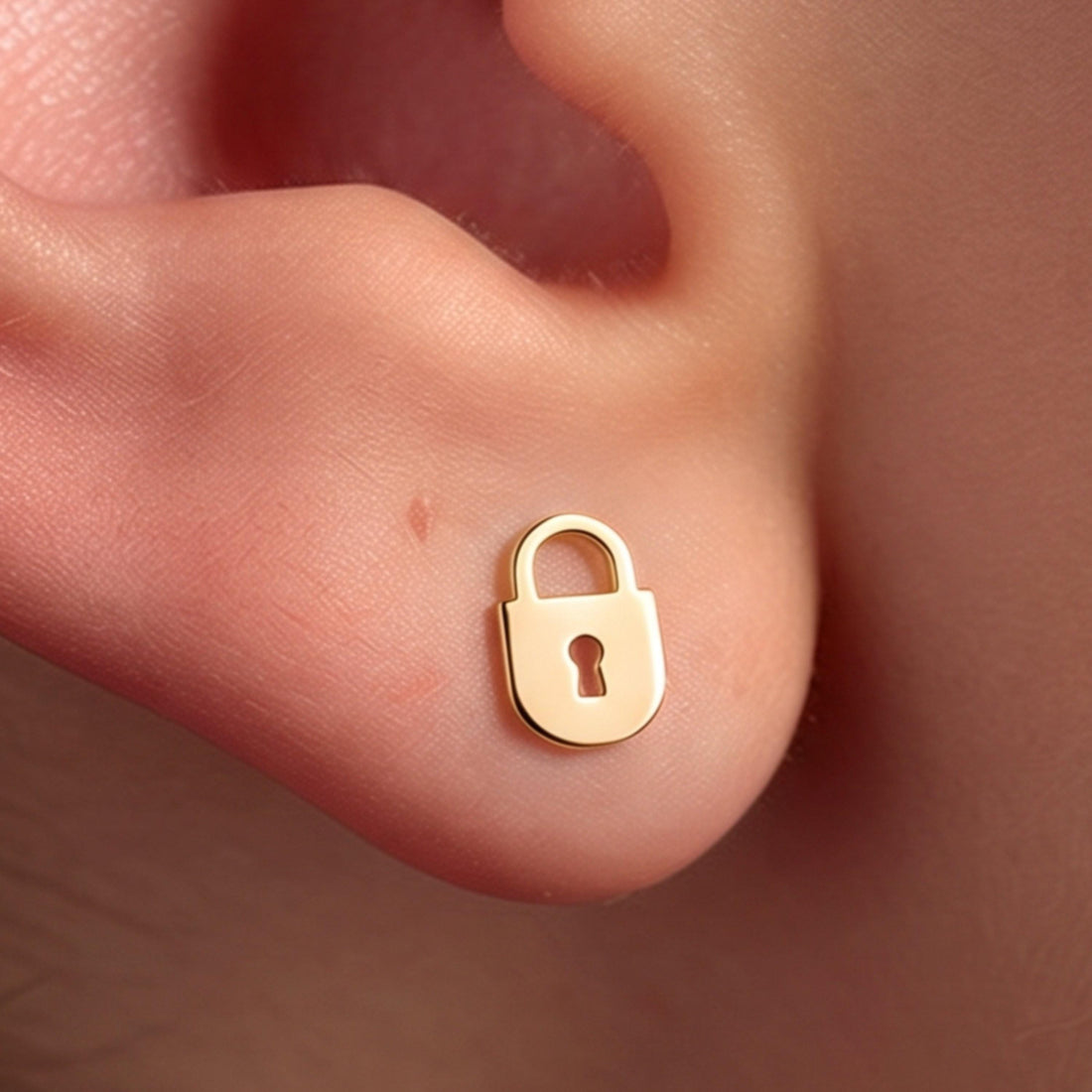 Key Padlock Charm Stud Earrings