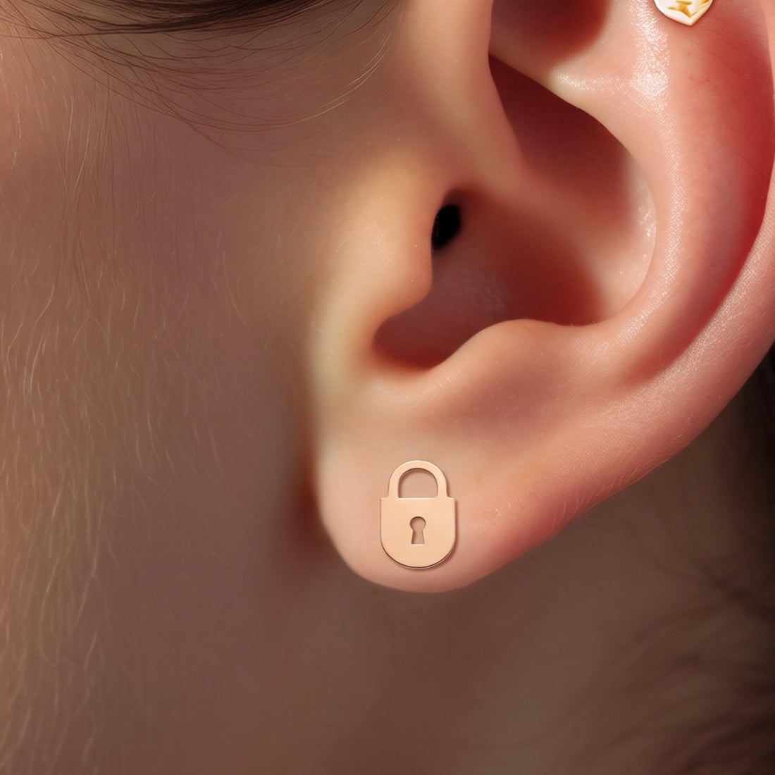 Key Padlock Charm Stud Earrings