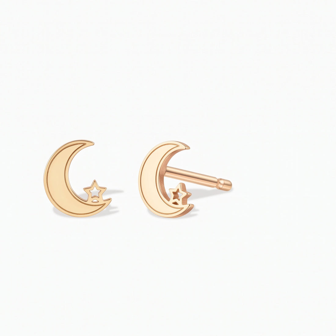 Crescent Moon Star Stud Earrings