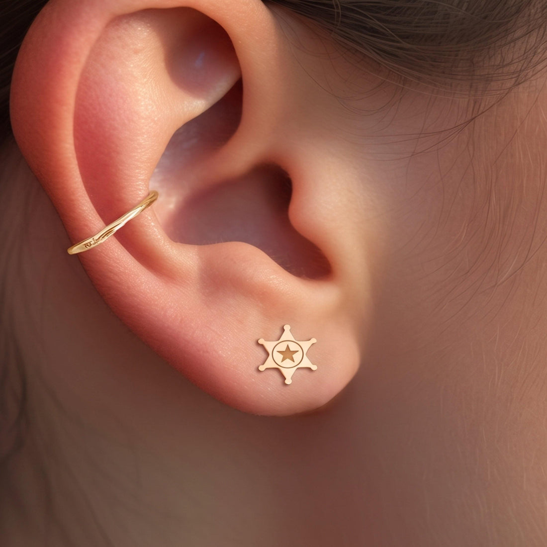 Sheriff Star Badge Stud Earrings