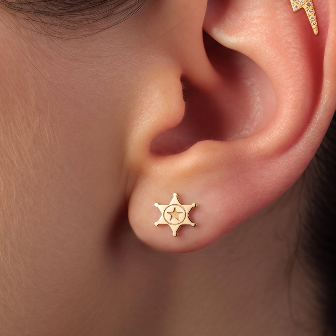 Sheriff Star Badge Stud Earrings