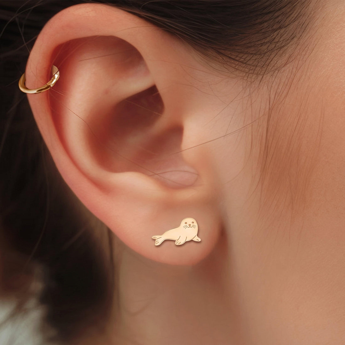 Harbor Seal Charm Stud Earrings