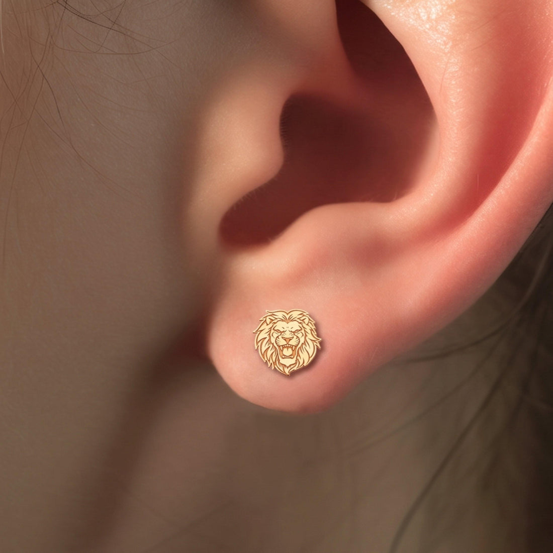 Roaring Lion Head Stud Earrings