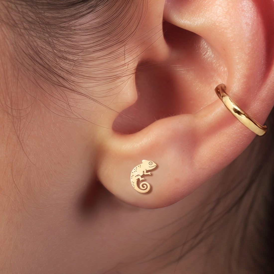 Curled Chameleon Stud Earrings