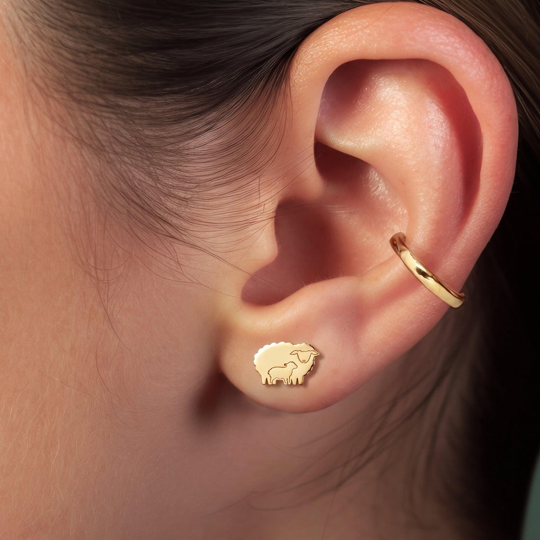 Sheep Lamb Charm Stud Earrings