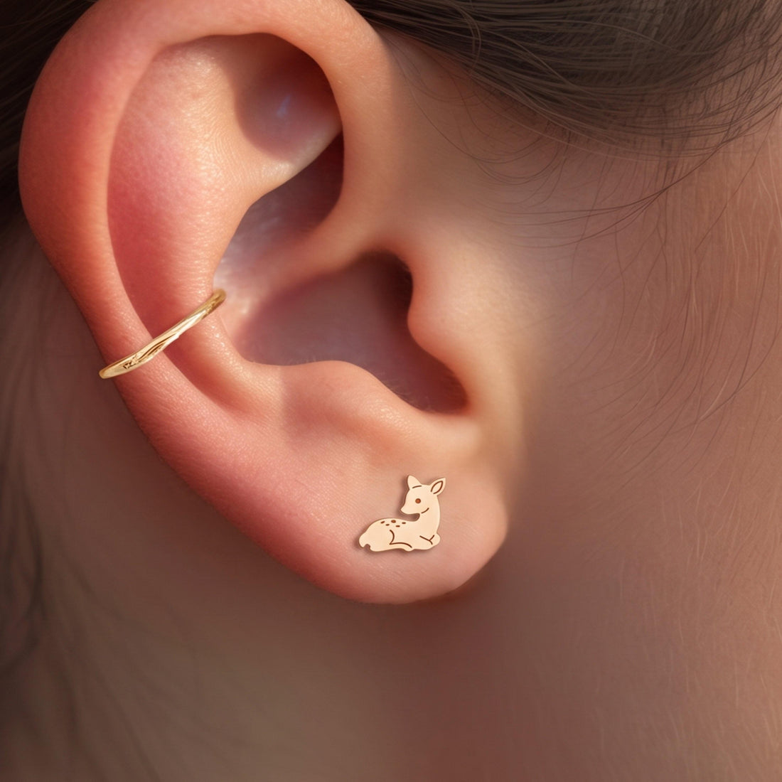 Sitting Deer Fawn Stud Earrings
