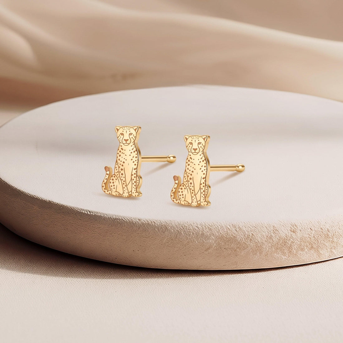 Spotted Cheetah Charm Stud Earrings