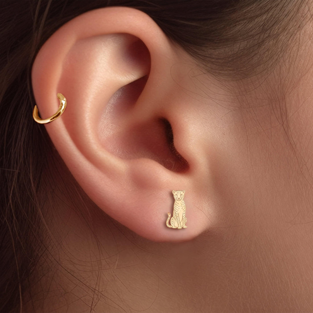 Spotted Cheetah Charm Stud Earrings