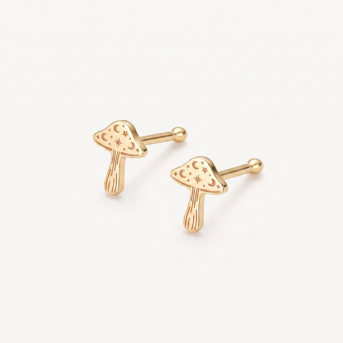 Moon Mushroom Charm Stud Earrings