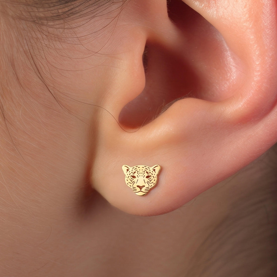 Leopard Cat Charm Stud Earrings