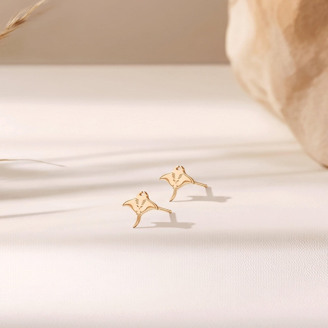 Manta Ray Charm Stud Earrings