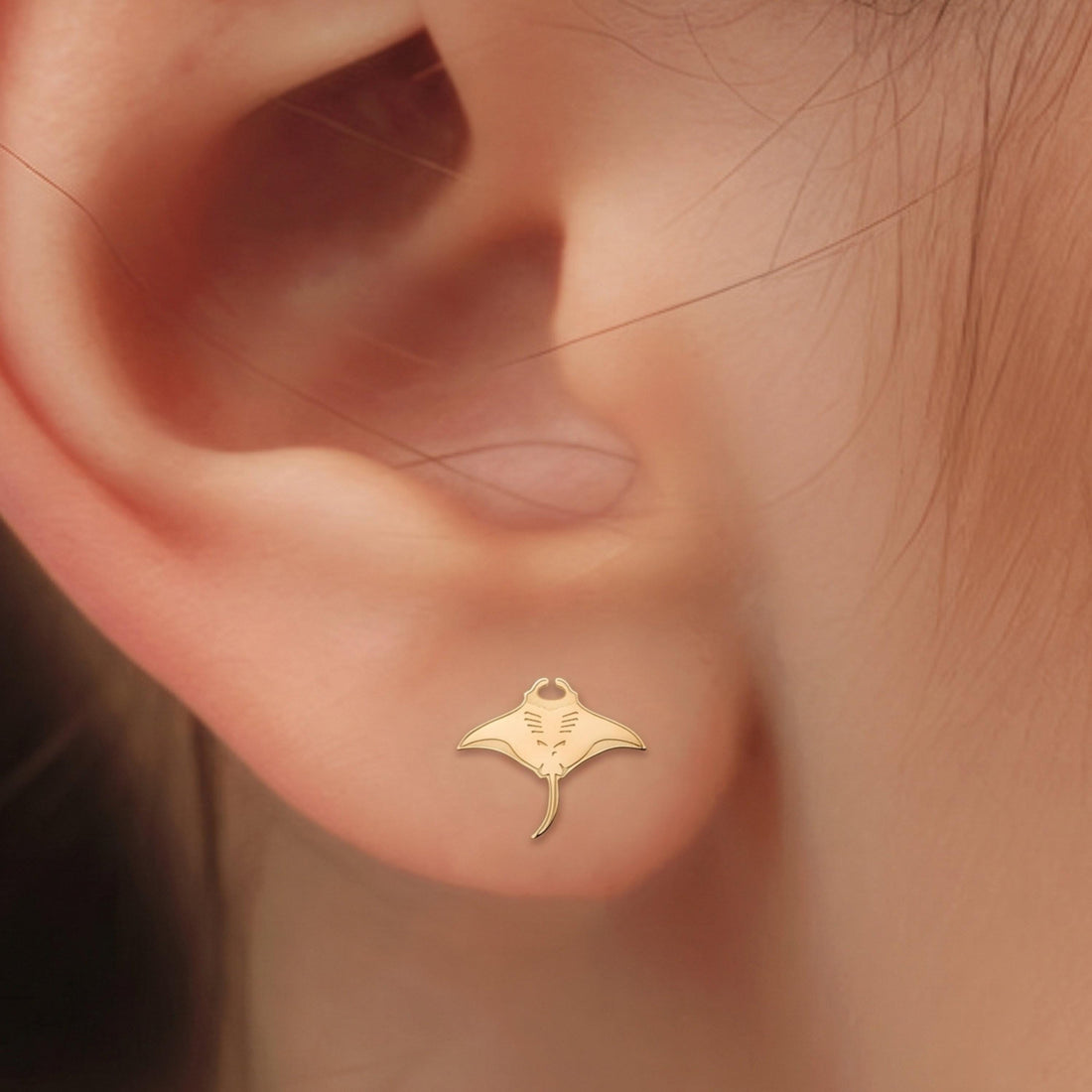 Manta Ray Charm Stud Earrings