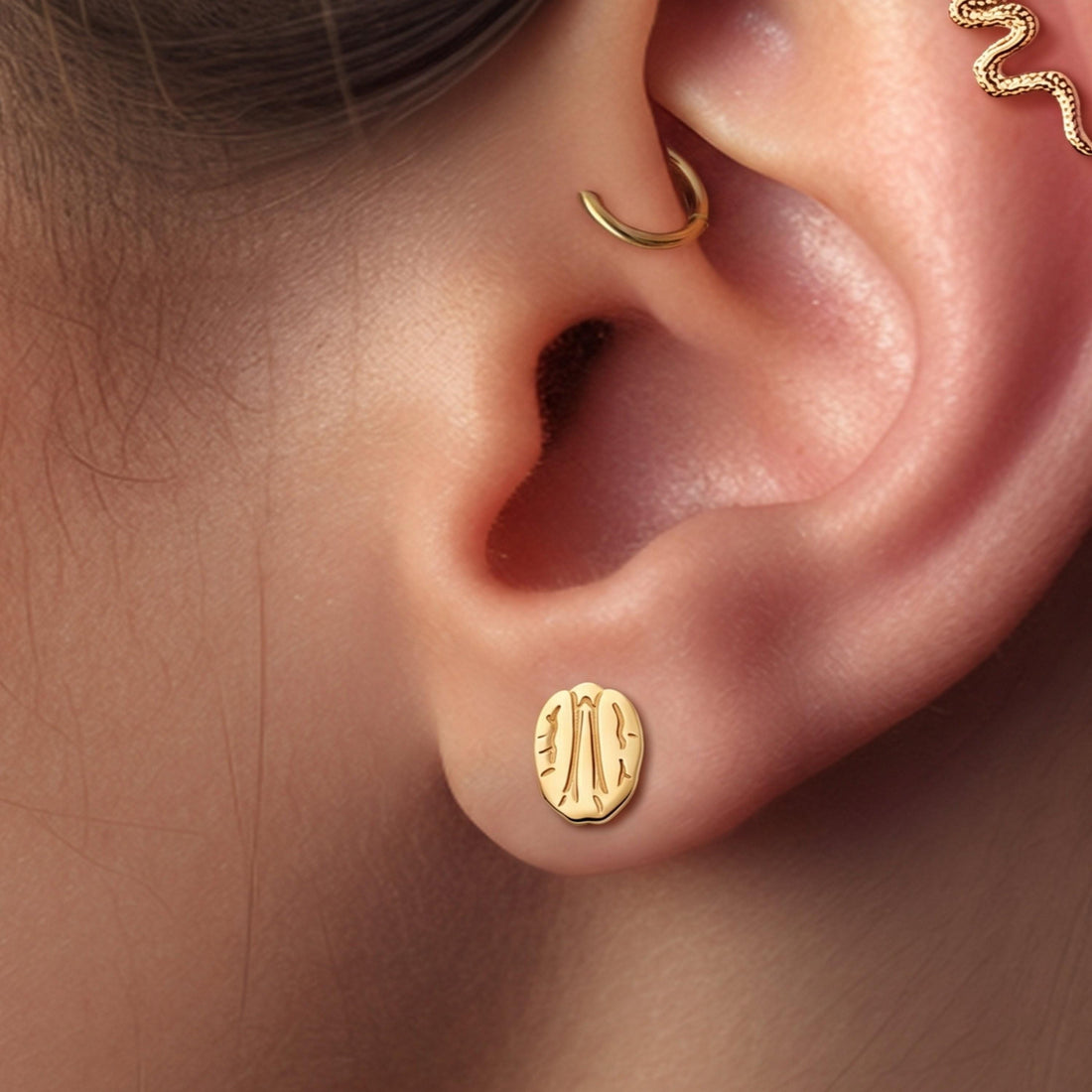 Walnut Nut Charm Stud Earrings