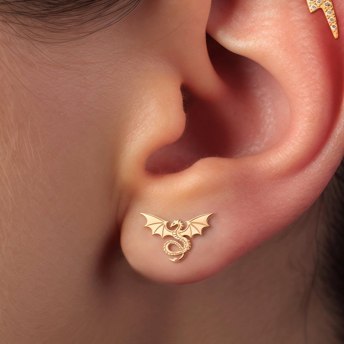 Winged Dragon Charm Stud Earrings