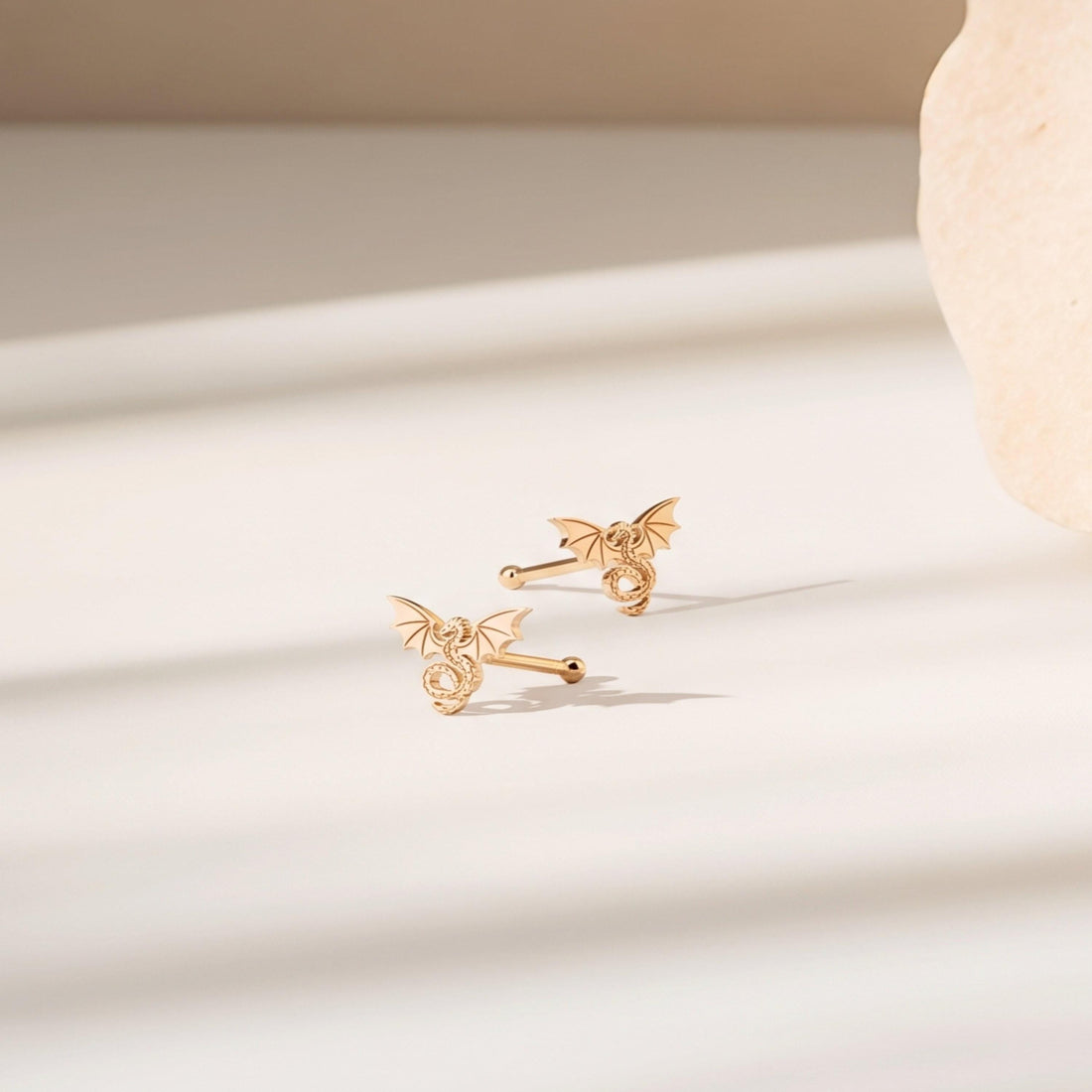 Winged Dragon Charm Stud Earrings