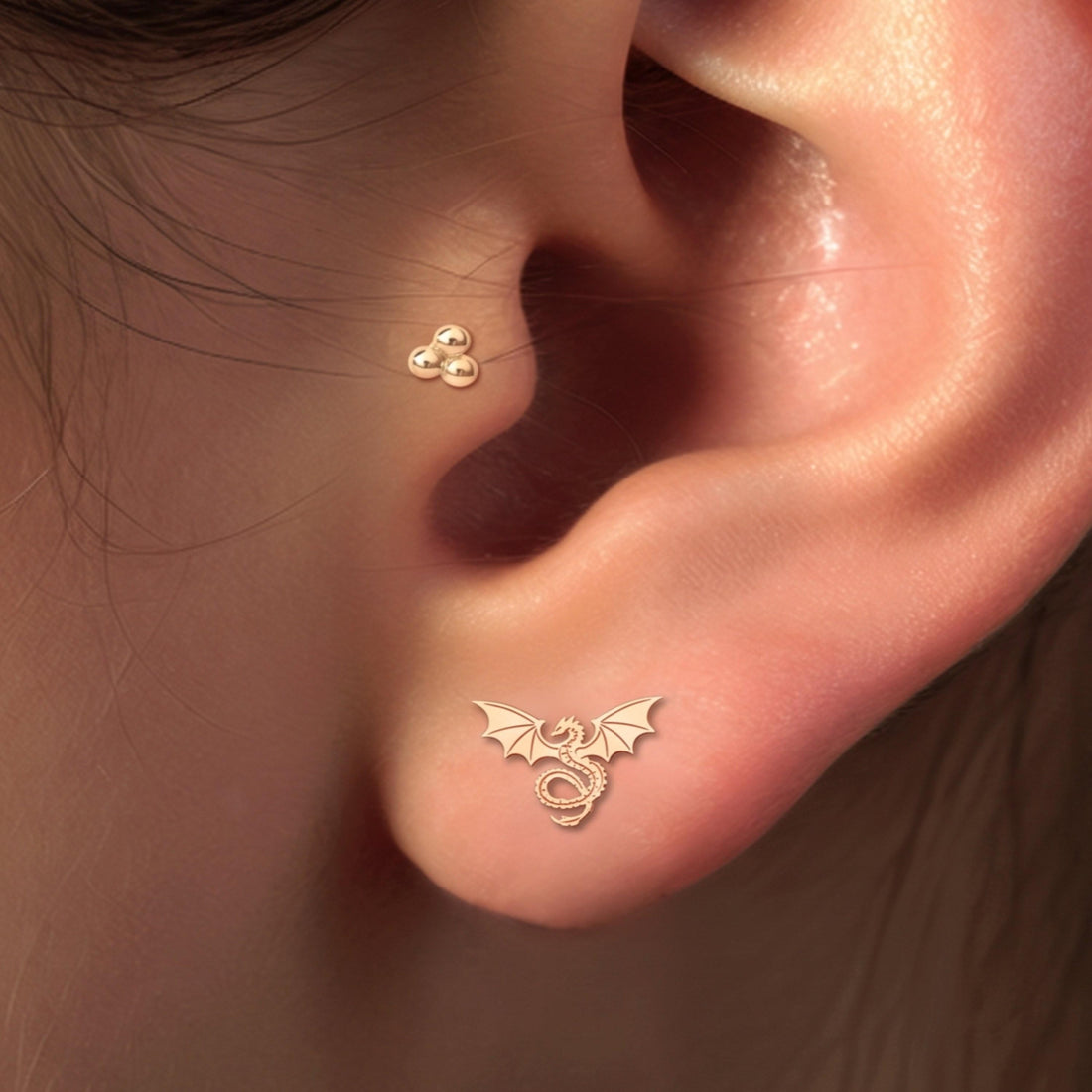 Winged Dragon Charm Stud Earrings