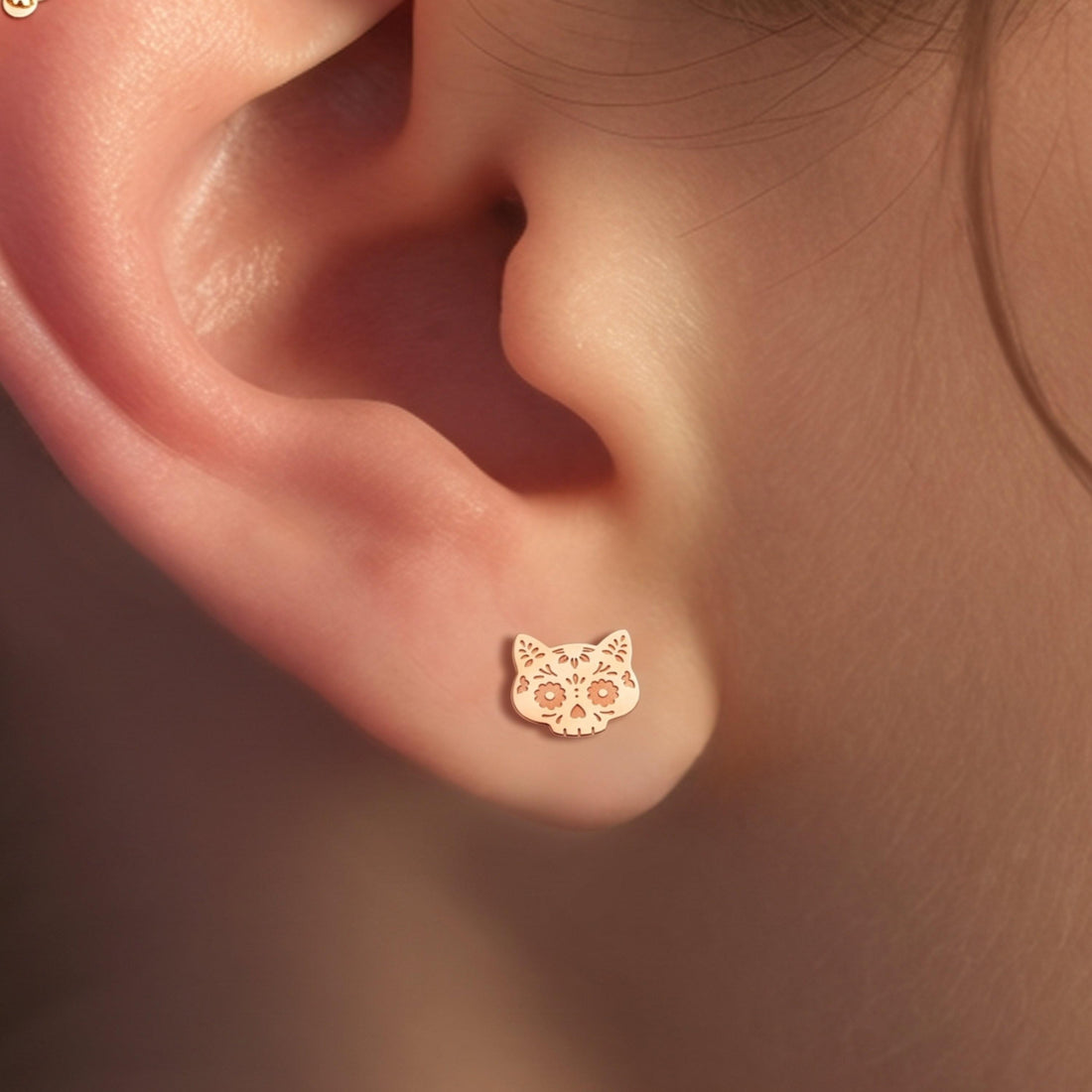 Sugar Skull Cat Stud Earrings