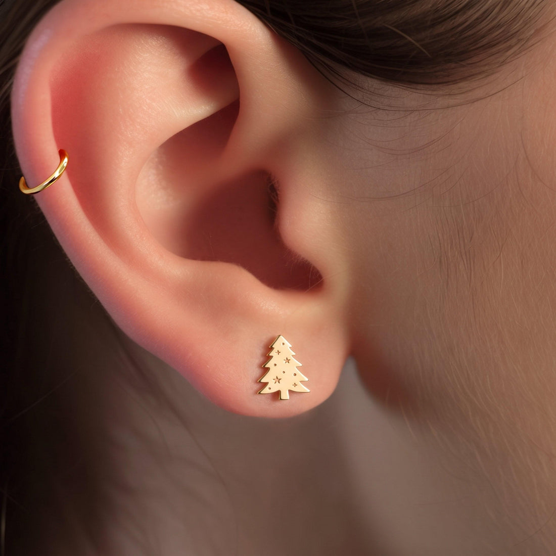 Pine Tree Charm Stud Earrings