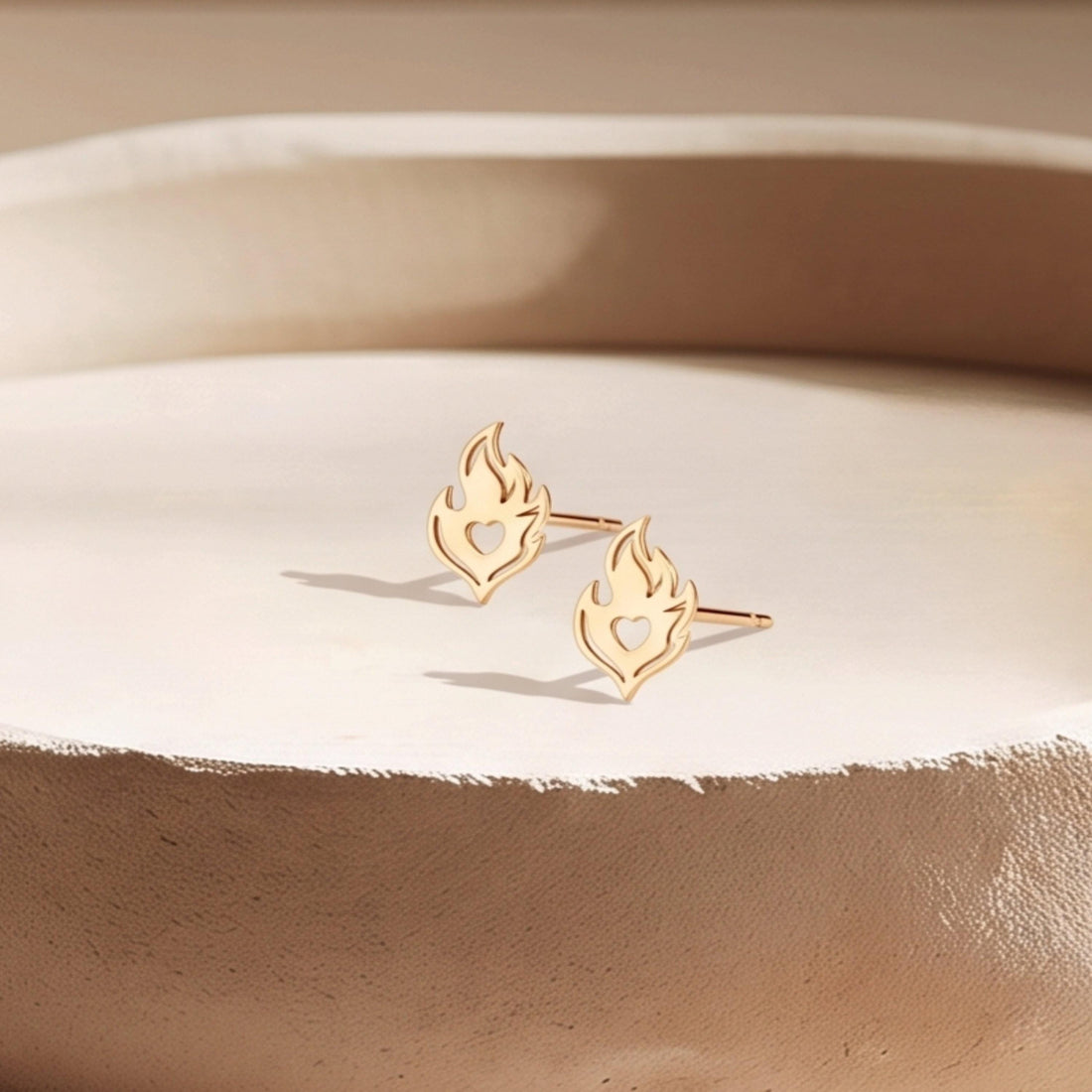 Heart Flame Charm Stud Earrings