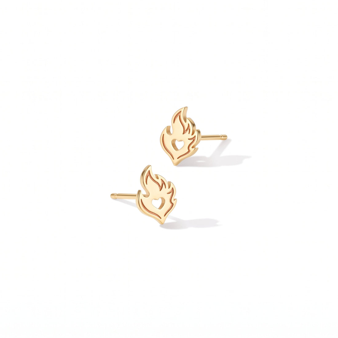 Heart Flame Charm Stud Earrings