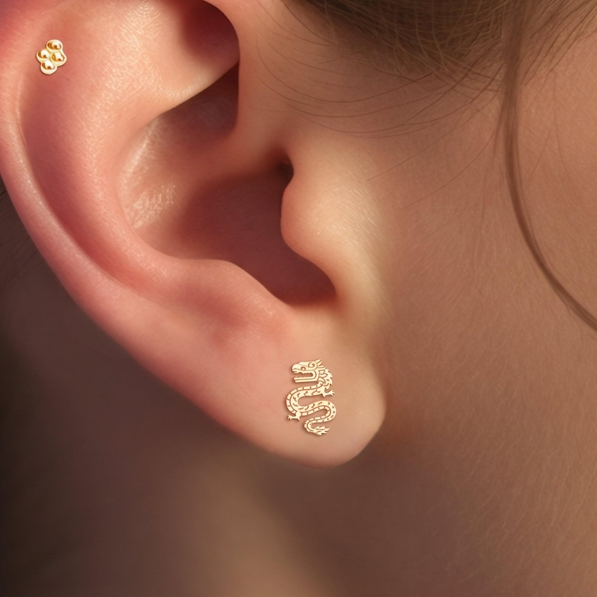 Chinese Dragon Charm Stud Earrings