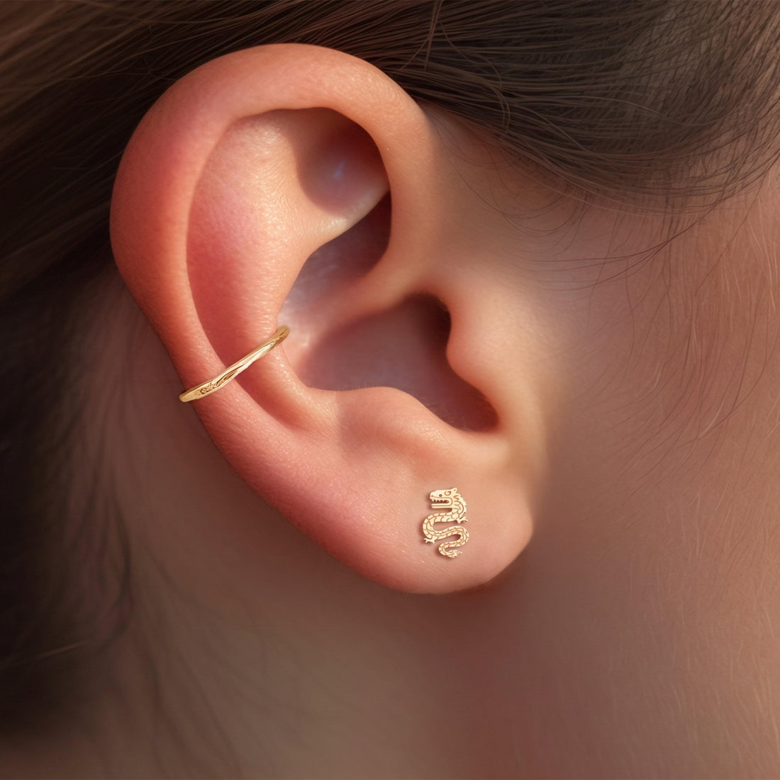 Chinese Dragon Charm Stud Earrings