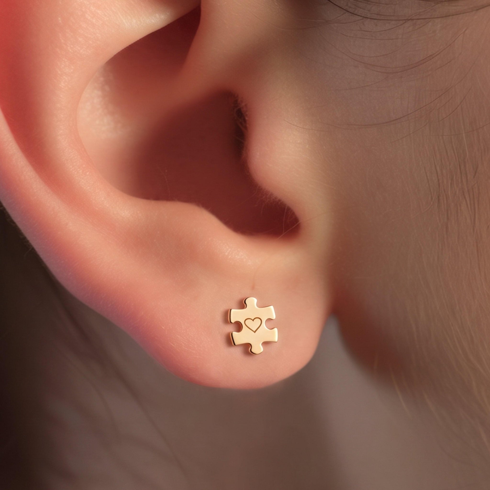 Heart Puzzle Piece Stud Earrings
