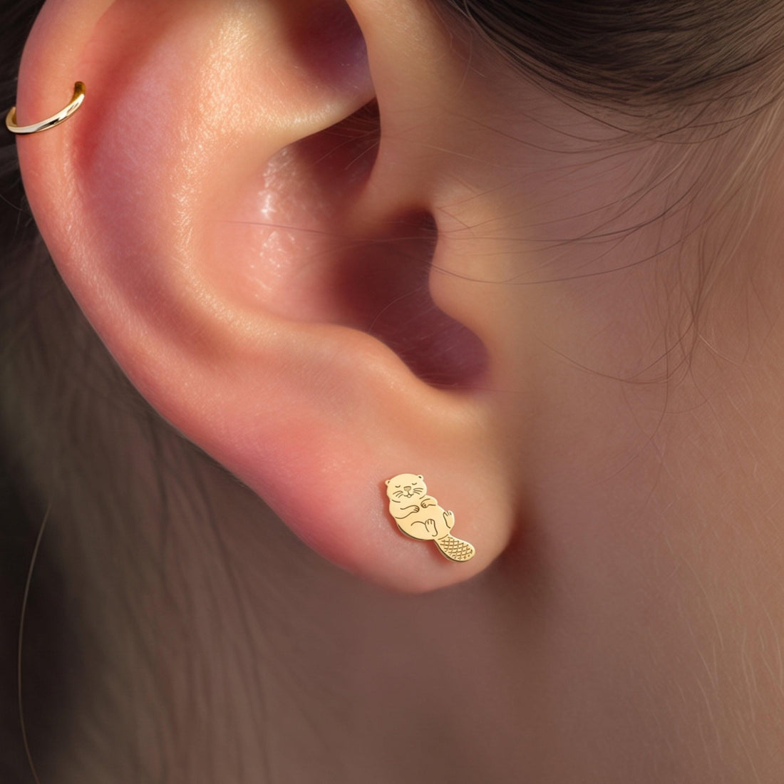 Sea Otter Charm Stud Earrings
