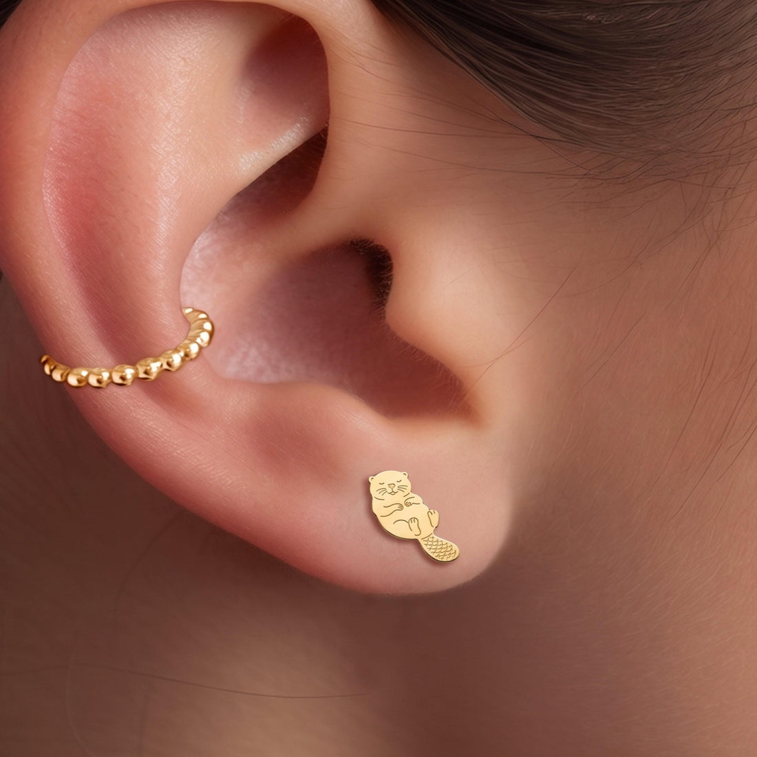 Sea Otter Charm Stud Earrings