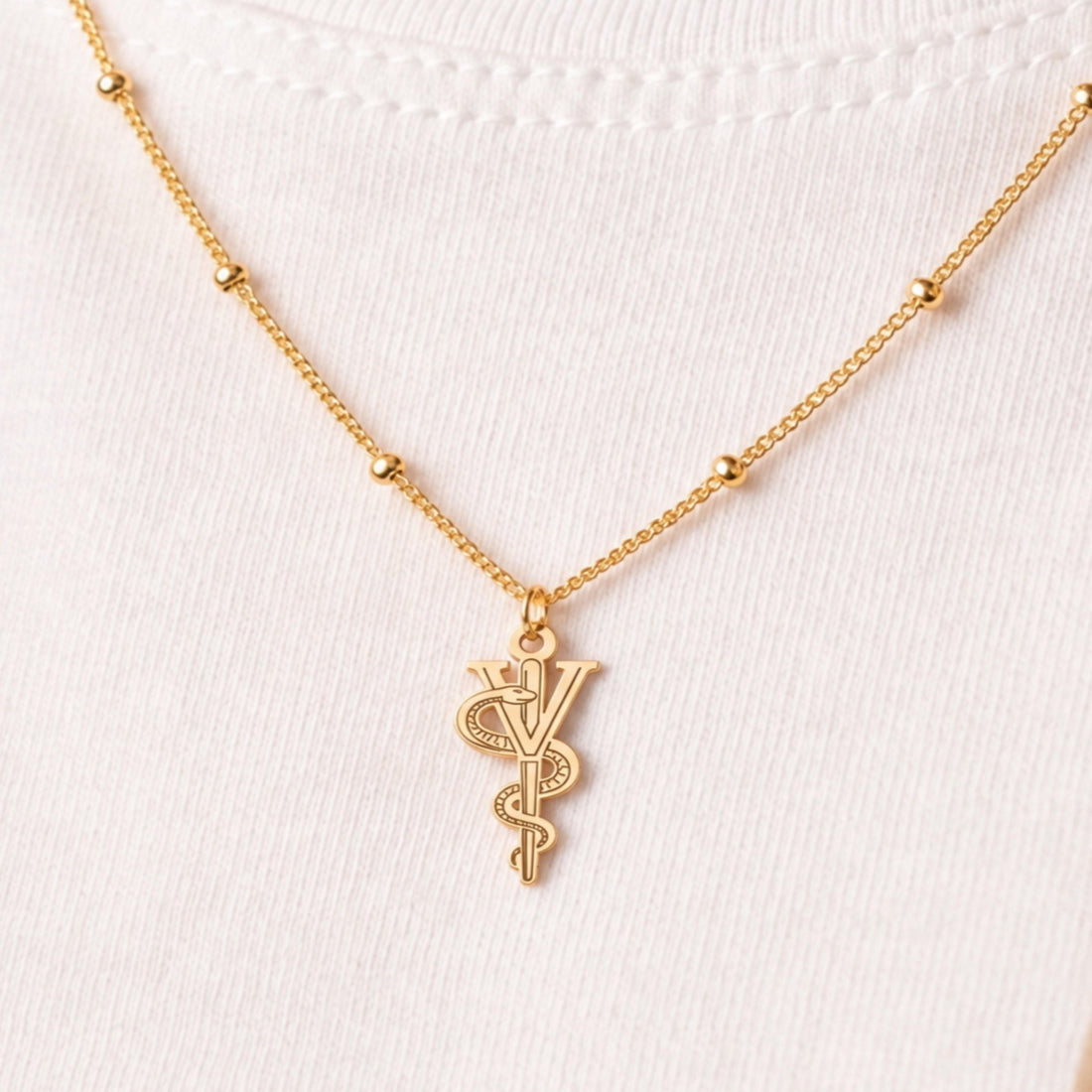 Snake Monogram Charm Necklace