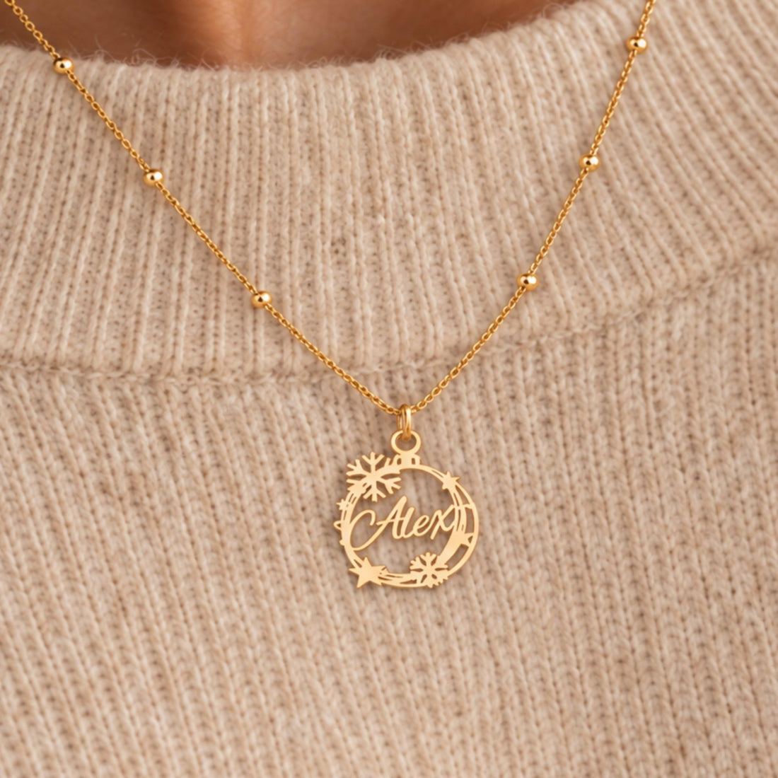 Snowflake Nameplate Charm Necklace