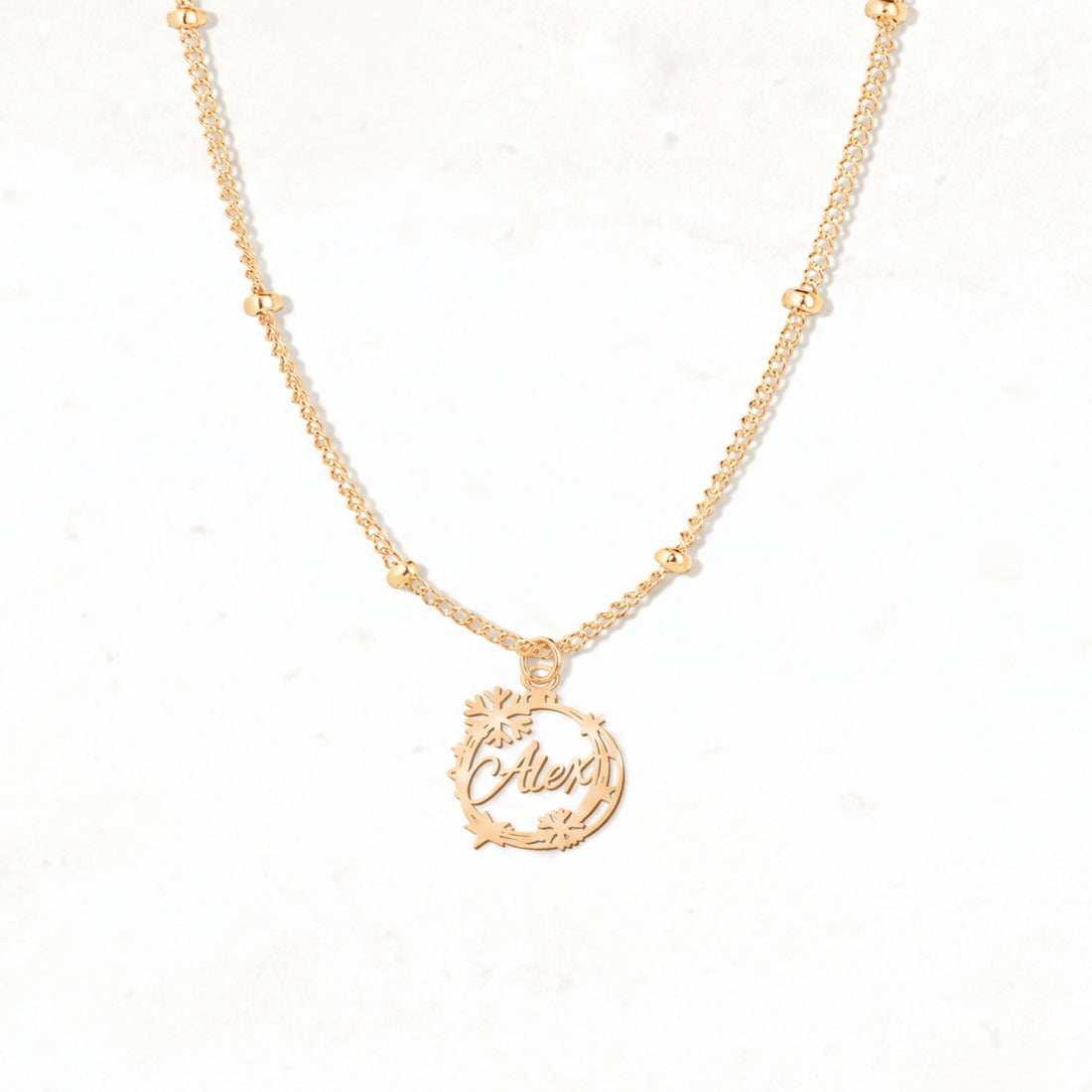 Snowflake Nameplate Charm Necklace