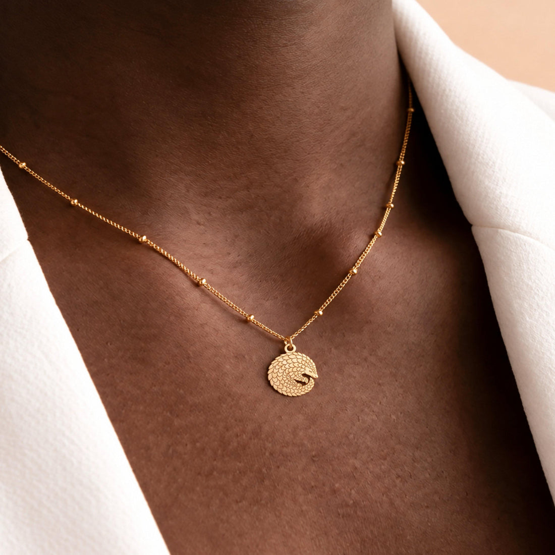 Pangolin Charm Beady Necklace